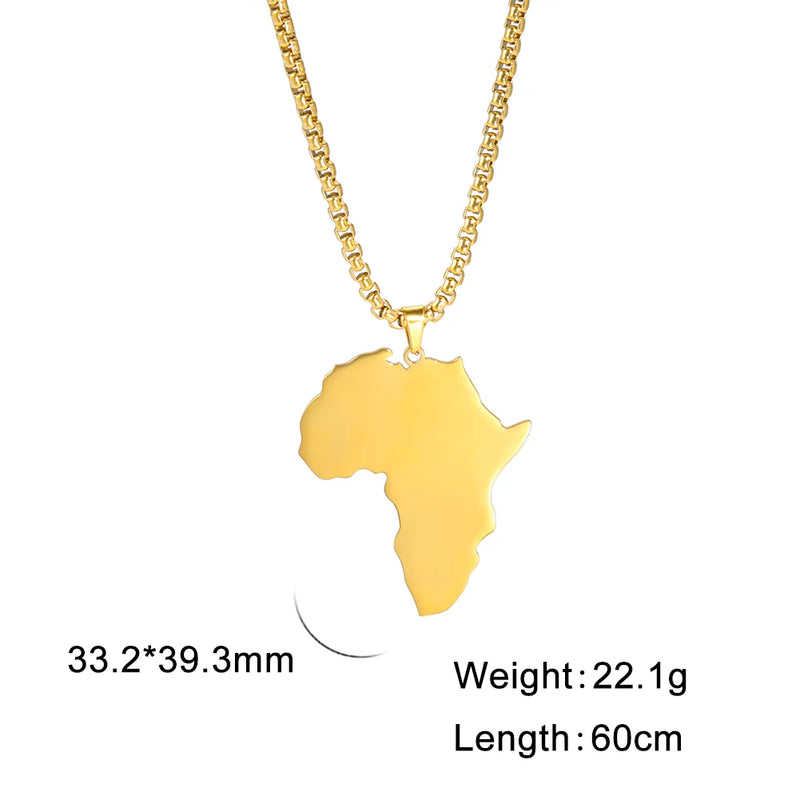 My Shape Africa Map Pendants Necklaces Africa Countries Flags Necklace Box Chain for Men Stainless Steel Male Jewelry Women Gift