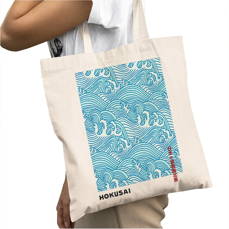 Great Wave Off Kanagawa Large Capacity Shopping Bags Women Shopper Bag Double Print Japanese Artwork Lady Shoulder Tote Handbag