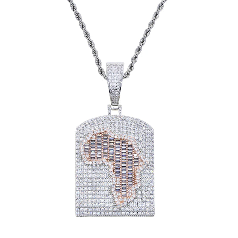 Iced Out Bling Africa Map Pendant Necklace Cubic Zirconia Silver Color Eye Cuban Chain Charm Men Fashion Hip Hop Jewelry