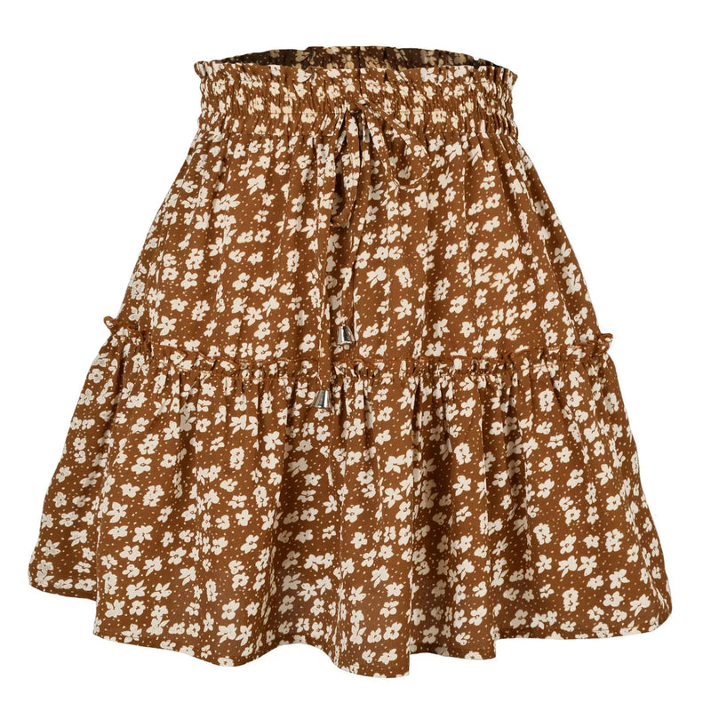 Women Floral Print A-Line Skirt Summer Lady High Elastic Wiast Little Daisy Vestidos LDY-WW4648