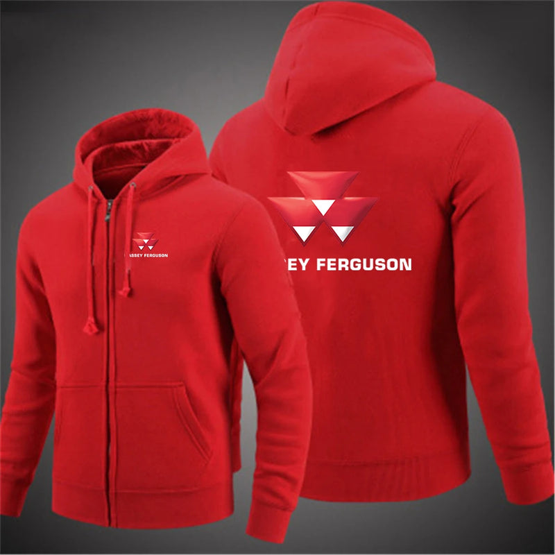 2025 Spring Autumn Men's Massey Ferguson Logo Print Pullover Hooded Hoodies Windproof Zipper Coat High Street Fashion Jacket