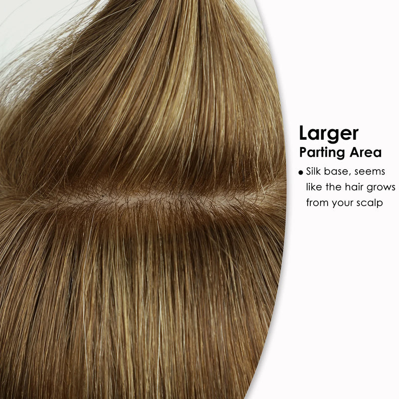 Toppers de cabelo humano remy, base de seda marrom reta, extensão de cabelo com franja, topper de cabelo humano para mulheres, uso diário, 14 tamanhos