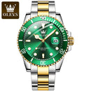 OLEVS-Relógio quartzo de aço inoxidável impermeável masculino, relógio de pulso verde luminoso, Top original, luxo