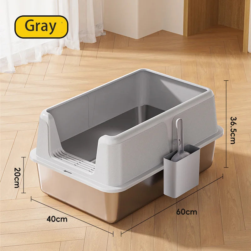 Black Extra Large High Fence Stainless Steel Cat Little Box Easy to Clean Suitable for large and small cats Arenero Para Gato