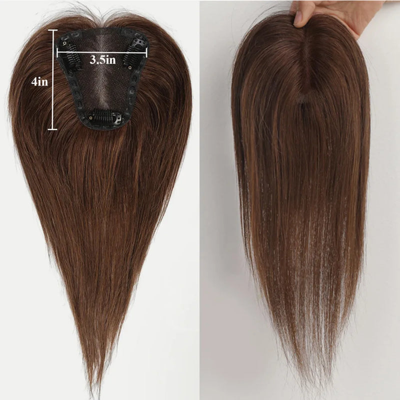 Toppers de cabelo humano 100% real para mulheres ombre marrom loiro topper de cabelo 3.5*4 polegadas base de renda clipe em extensões de cabelo para perda de cabelo