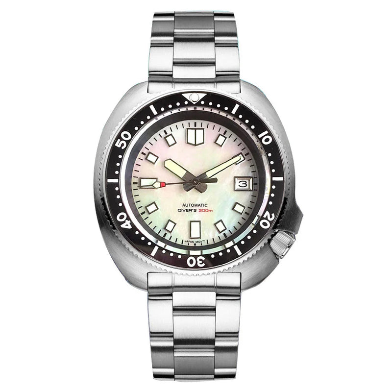 Tandorio NH35A Mother of Pearl White Black Dial Automaitc  Mens Watch Captain Mechanical 20Bar Silicone Strap Diving Lume Clock