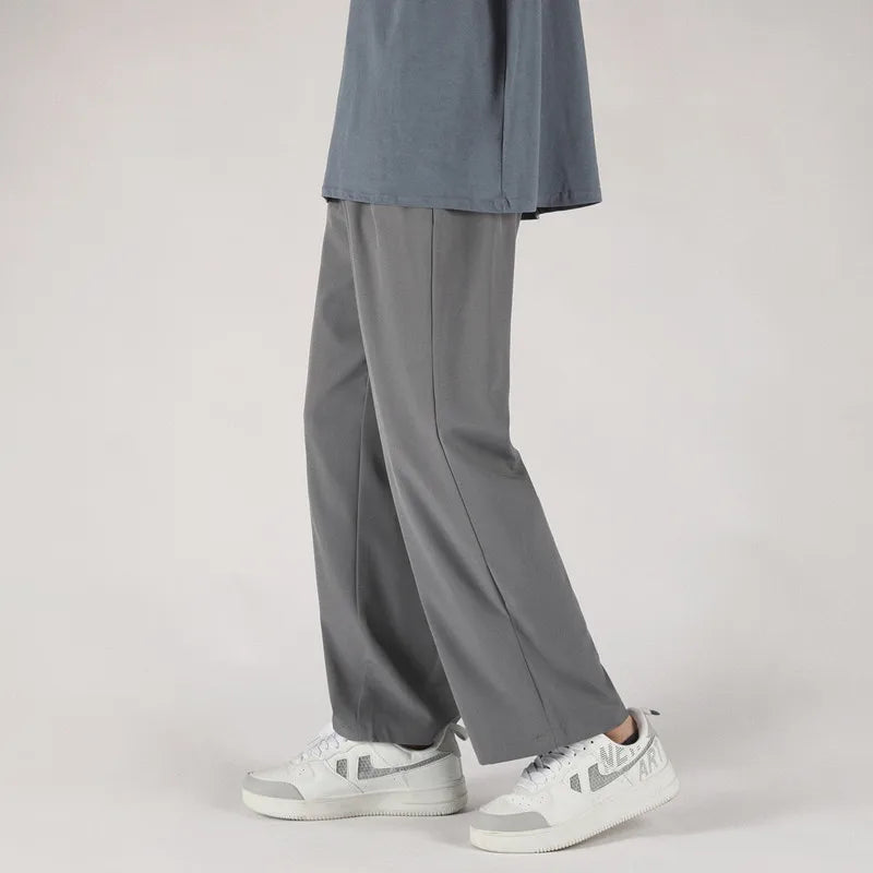 Ice Silk Men's Summer Thin Loose Casual Pants Straight Leg Trendy Wide Leg Floor-Length Sports Pants Comfortable Loose Fit