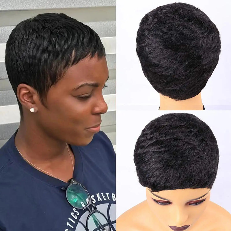 Human Hair Wig Pixie Cut Wig Short Straight Human Hair Wigs for Women Full Machine Made Wig 150% Density 4Inch