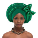 Lantejoulas Bowknot Headtie Africano, Nigeriano Auto Gele Envoltórios Cabeça das Mulheres, Já Feito Boné de Turbante, Casamento Geles Festa Capacete