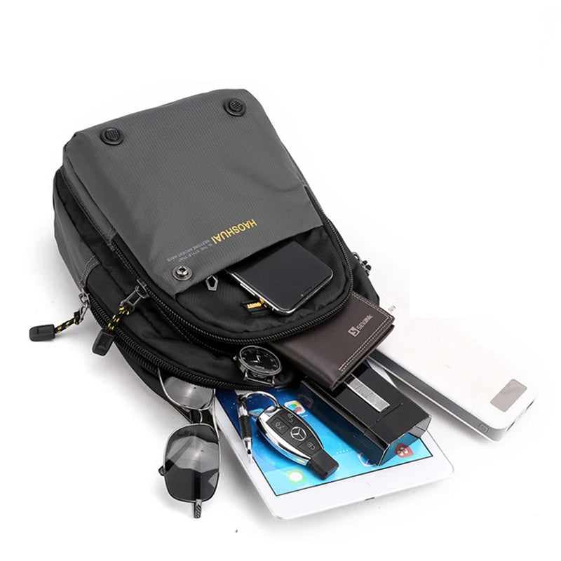 Mochila de Nylon Multiuso para Homens, Mochila Mochila Pequena, Mensageiro, Corpo Cruz, Bolsas Peito, Viagem, Moda, Masculino