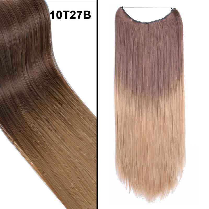 Jeedou One Piece Synthetic Hair Extension No Clips Whit Invisible Line Straight&Wavy Hair Hairpieces Brown Blue Ombre Color