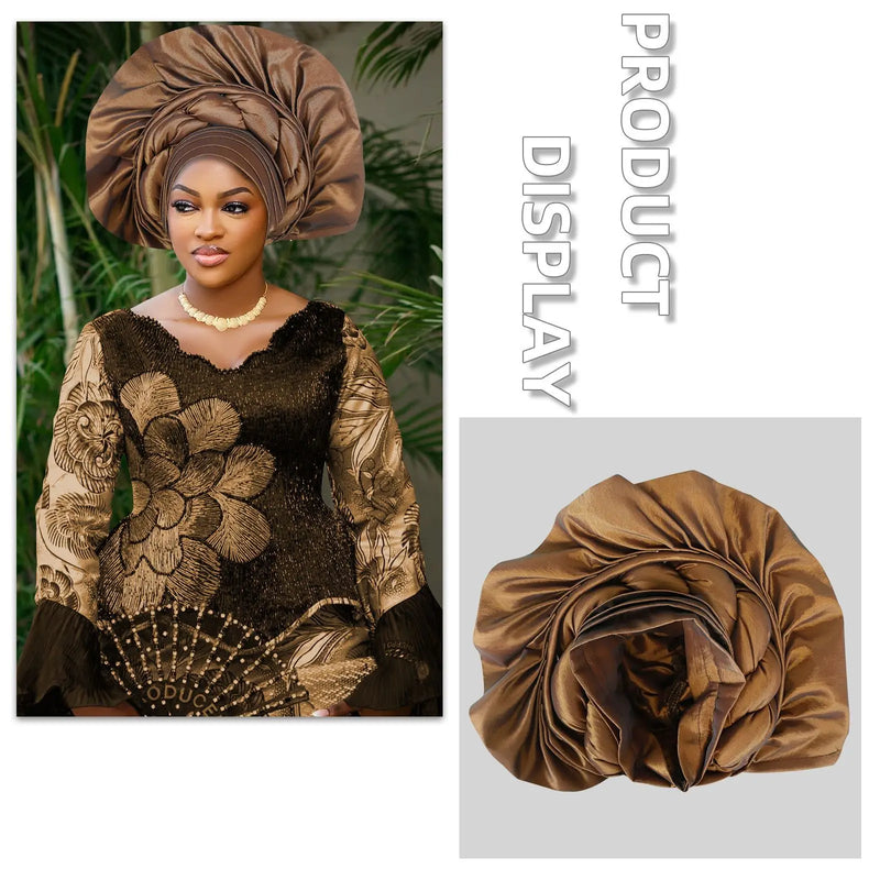 African Female Turban Cap Women Autogele Headtie Nigeria Fan Geles Wedding Party Head Wraps Headwear Bonnet Hijab Hat Headscarf