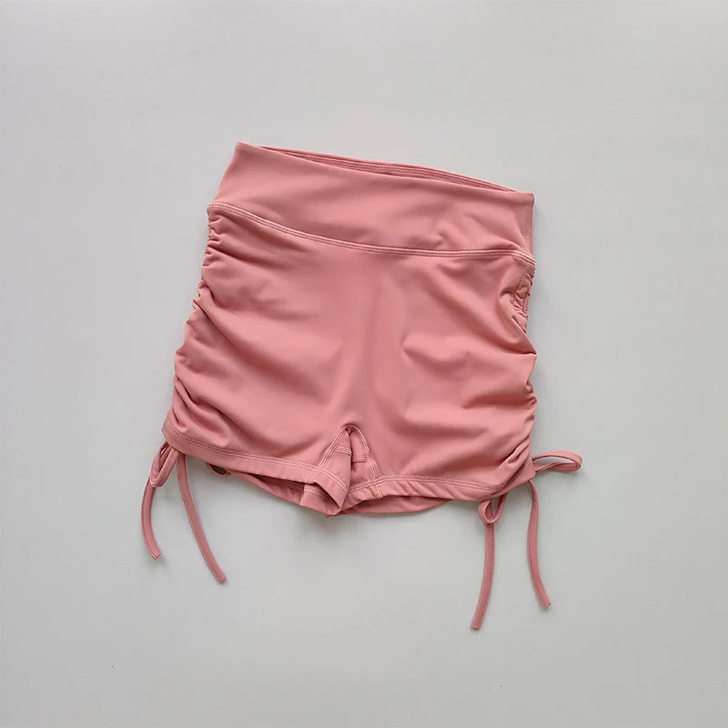 Cintura alta sexy shorts de fitness alças com cordão secagem rápida correndo calças de três peças mulheres pêssego nádegas esportes calças quentes