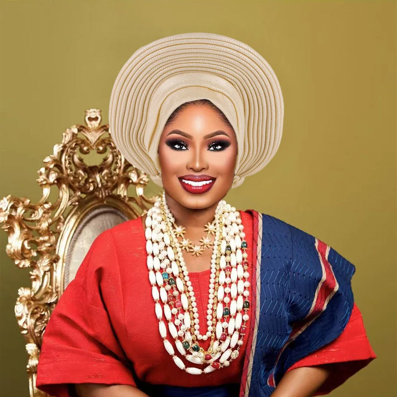 Nigeria Head Ties Wedding Party Headgear Elegant African Headtie Turban Already Made Women's Auto Gele Female Head Wraps