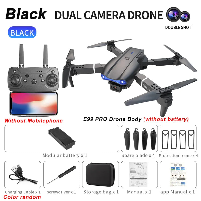 Dobrável RC Drone com Câmera HD Grande Angular, E99Pro, 4K, 1080P, Helicóptero FPV, Altura Hold, Toy Gift, Profissional, 2024