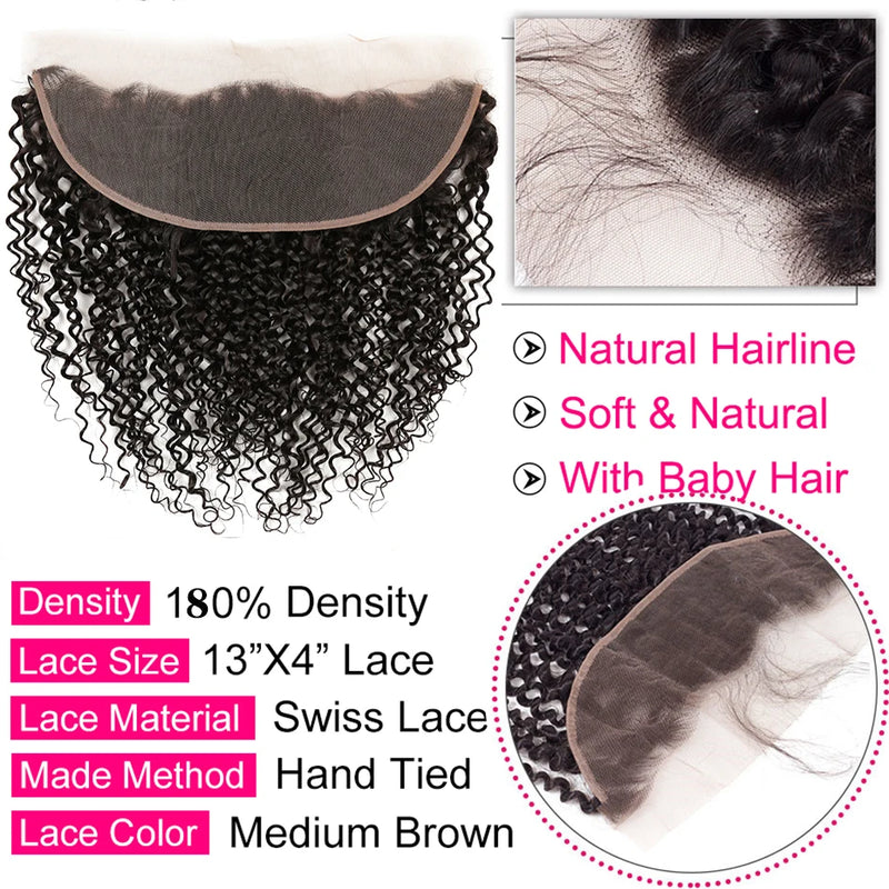 Brazillian Kinky Curly Human Hair Bundles With Frontal 13x4 Water Wave Hair Weave Bundles with Closure Remy Hair Extensions