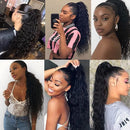 100% cabelo humano cordão rabo de cavalo extensão onda de água clipe de rabo de cavalo em extensões de rabo de cavalo