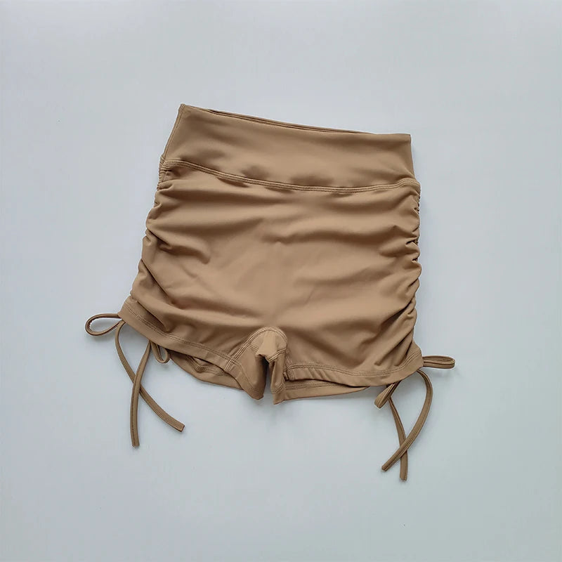 Cintura alta sexy shorts de fitness alças com cordão secagem rápida correndo calças de três peças mulheres pêssego nádegas esportes calças quentes