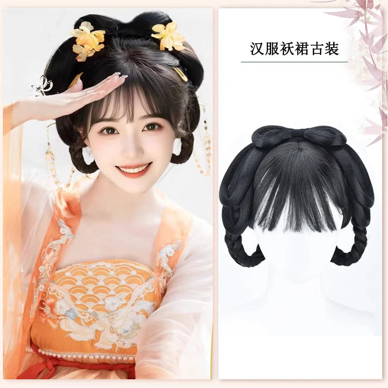 AOSI Synthetic Wei And Jin Style Warring States Robe Hanfu Wig Package Integrated Bun Back Pressed Back Hair Ancient Style