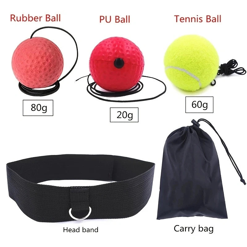 Conjunto de bola de reflexo de boxe, 3 bolas de boxe de nível de dificuldade com faixa de cabeça ajustável para treinamento de agilidade de reação de velocidade de perfuração