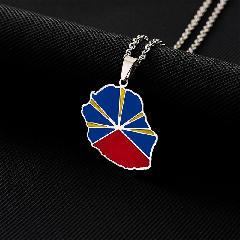 Fashion Reunion Island Map Pendant Necklace Stainless Steel For Women Girls Gold Silver Color Charm Female Choker Jewelry