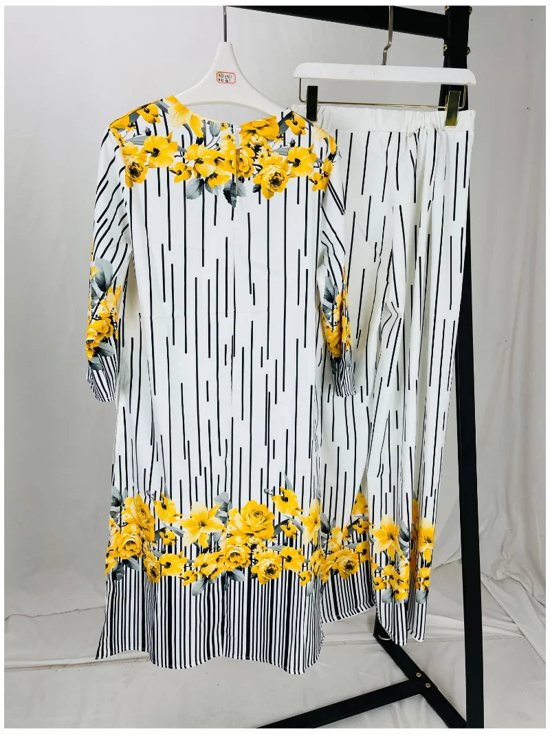 Terno africano dashiki para senhora, vestido e calças, conjunto de roupas de duas peças, sexy e elegante, nova moda, 2024