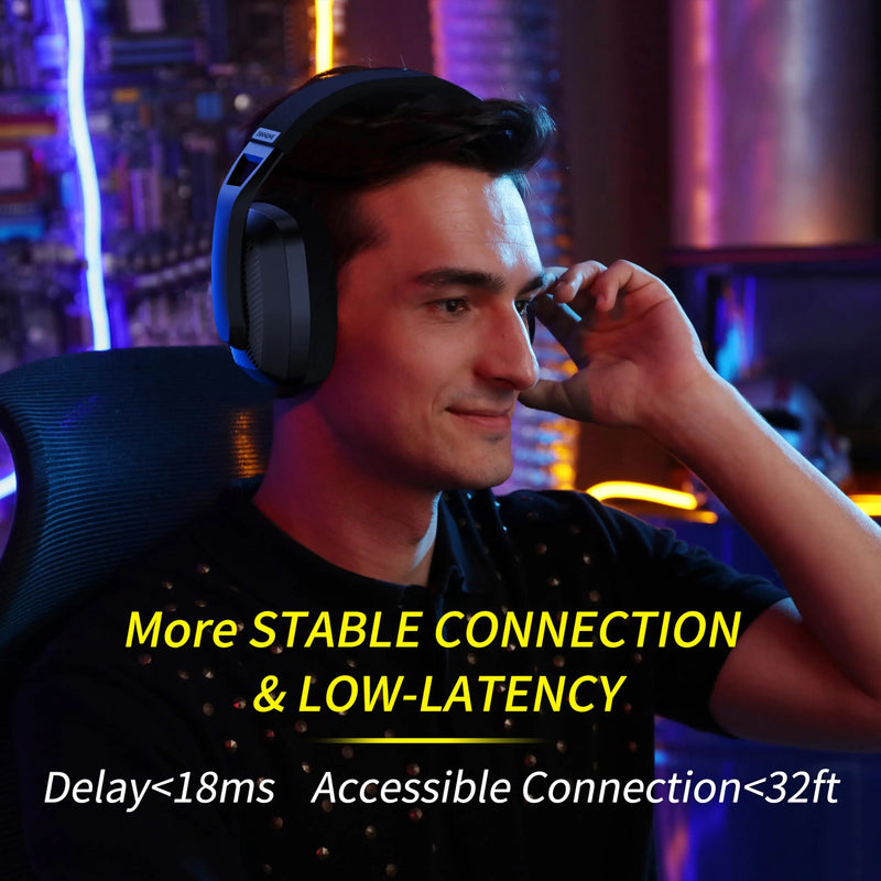 BINNUNE BW06 Fone de ouvido sem fio para jogos de 2,4 GHz com microfone para PS5 PS4 PC Mac Playstation Fone de ouvido para jogos Bluetooth com microfone