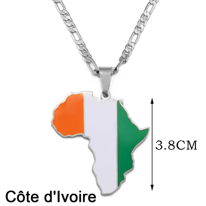 Anniyo 3.8CM Hip-hop South Sudan/Côte d'Ivoire/South Africa Map Flag and Africa Pendant Necklaces for Women Men Jewelry