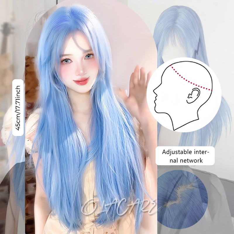 OLACARE  Synthetic Long Straight Lolita Wig with Bang Black Red Two-Tone Cosplay Party Halloween Christmas Wavy Curly Wig