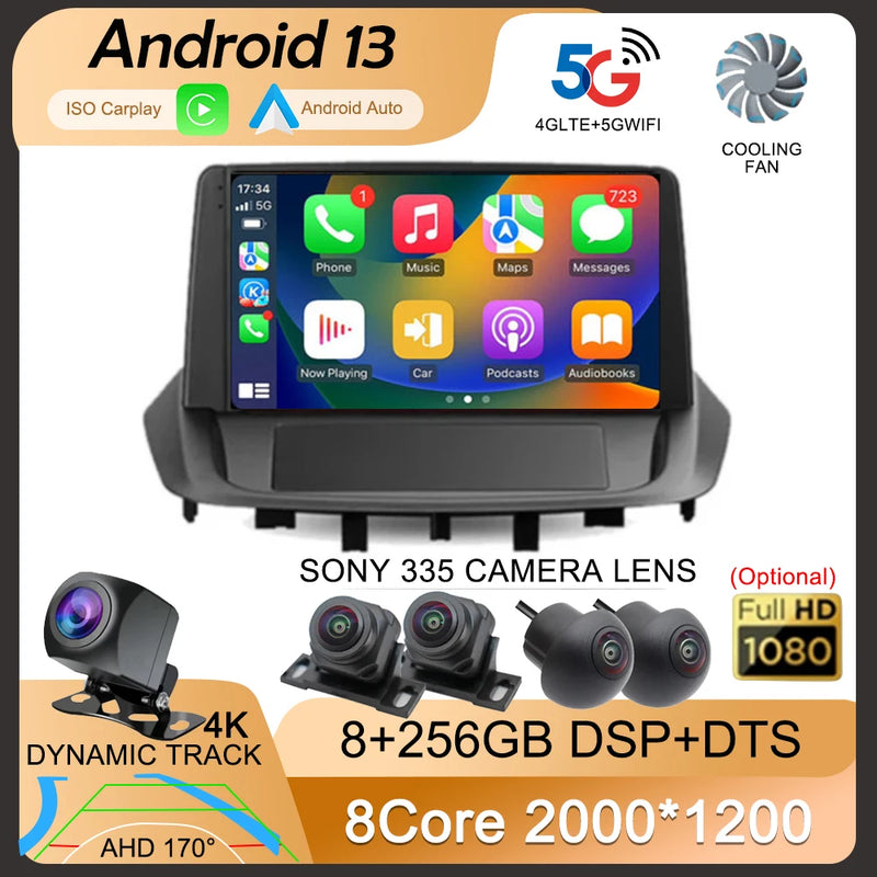 Android 14 For Renault Fluence 1 2009 - 2017 Multimedia Monitor Carplay Auto WIFI Navigation Player Video Stereo GPS Radio QLED