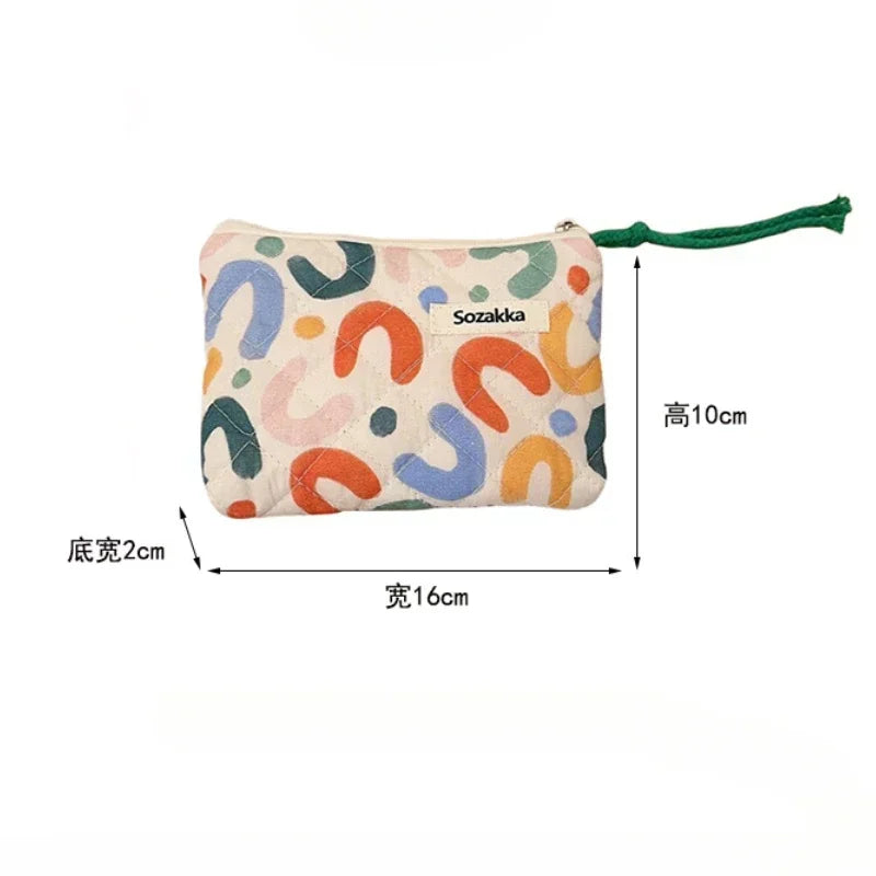 Cartoon Flower Square Cosmetic Bag Women Portable Earphones Lipstick Sanitary Napkins Storage Pouch Small Makeup Zipper Bags