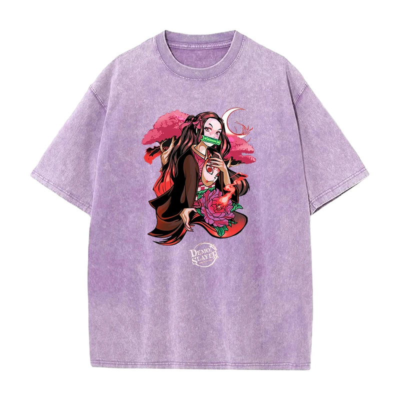Anime Demon Slayer Agatsuma Zenitsu Graphic Print T Shirt Men Vintage Casual T-shirts Washed Cotton Tshirt Harajuku Male Tops