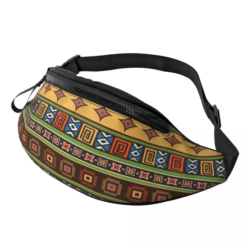 African Kente Cloth Design Fanny Pack for Men Women Africa Ethnic Pattern Crossbody Waist Bag Cycling Camping Phone Money Pouch