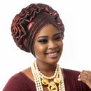 Moda feminina elástico plissado turbante africano boné senhora cabeça envolve nigeria casamento auto gele headtie festa chapelaria chapéu