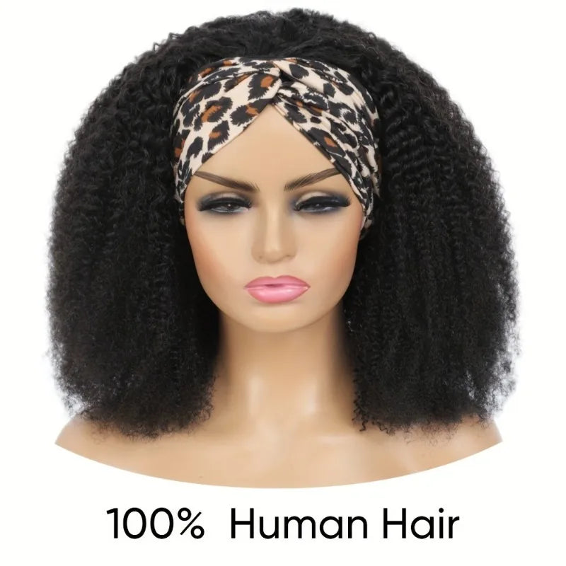 250% Density Afro Kinky Curly Human Hair Wigs For Women Headband Scarf Wig Full Machine Made Raw Indian Hair Natural Color