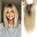 Toppers de cabelo humano remy, base de seda marrom reta, extensão de cabelo com franja, topper de cabelo humano para mulheres, uso diário, 14 tamanhos