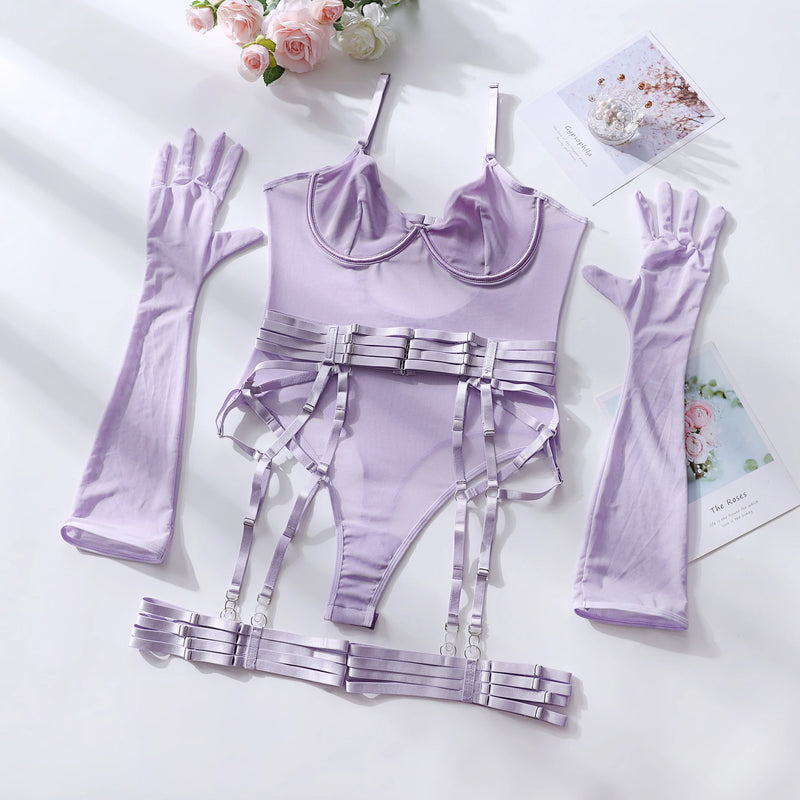 Mirabelle body de renda justo, transparente, lingerie sexy, corpo com luvas, roupa de liga, sissy, top de malha sem crochê