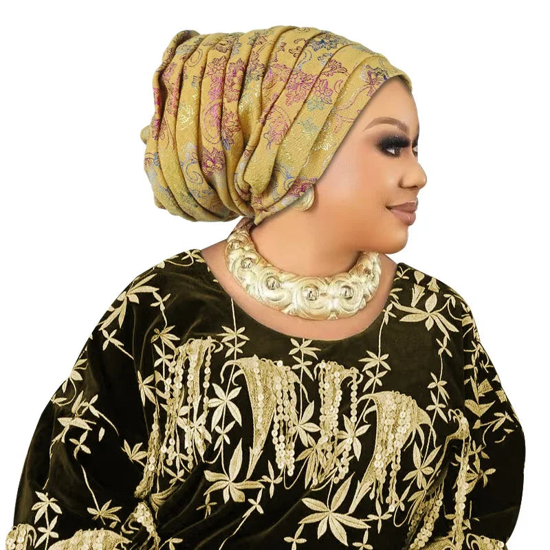Fashion Wedding Geles African Headtie Auto Gele Turbans for Women Fabric Muslim Headwear Headpiece Female Head Wraps