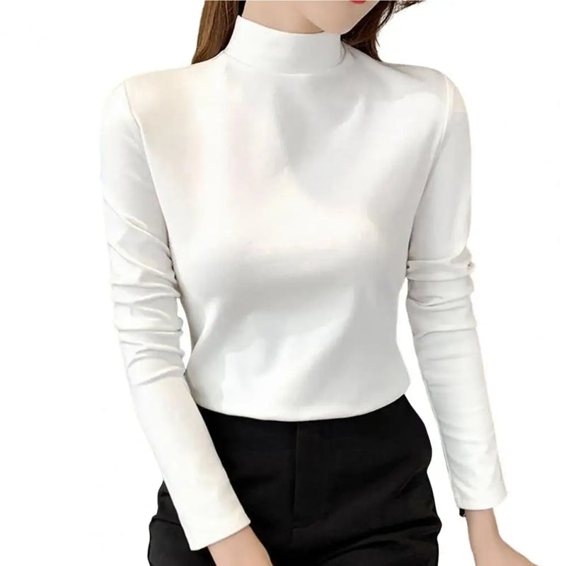 Half High Collar Women Thermal Top Slim Bottoming Blouse Autumn Winter Tee Shirt Thickened Double-Sided Fleece  Thermal Top