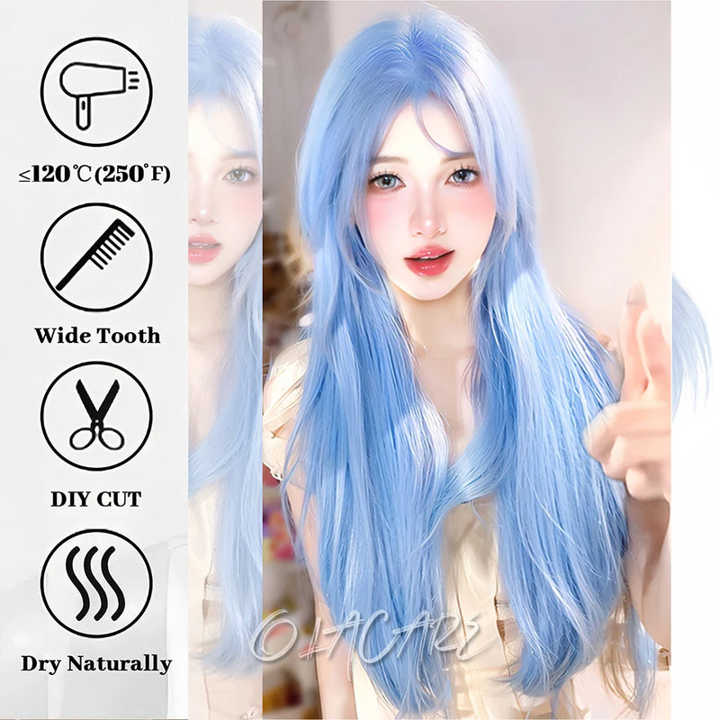 OLACARE  Synthetic Long Straight Lolita Wig with Bang Black Red Two-Tone Cosplay Party Halloween Christmas Wavy Curly Wig