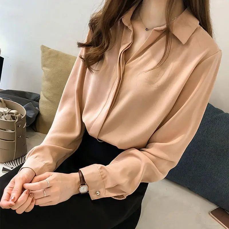 White Chiffon Long Sve irt for Women Cleanfit Sle Office Wear Autumn Faionable Profional Aosphere Six Sve Le...