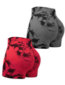 Seamless Tie Dye Style Yoga Sports Shorts apertados, Cintura alta, Calças Triplas de Fitness Secas Rápidas, Honey Peach Hip Lift