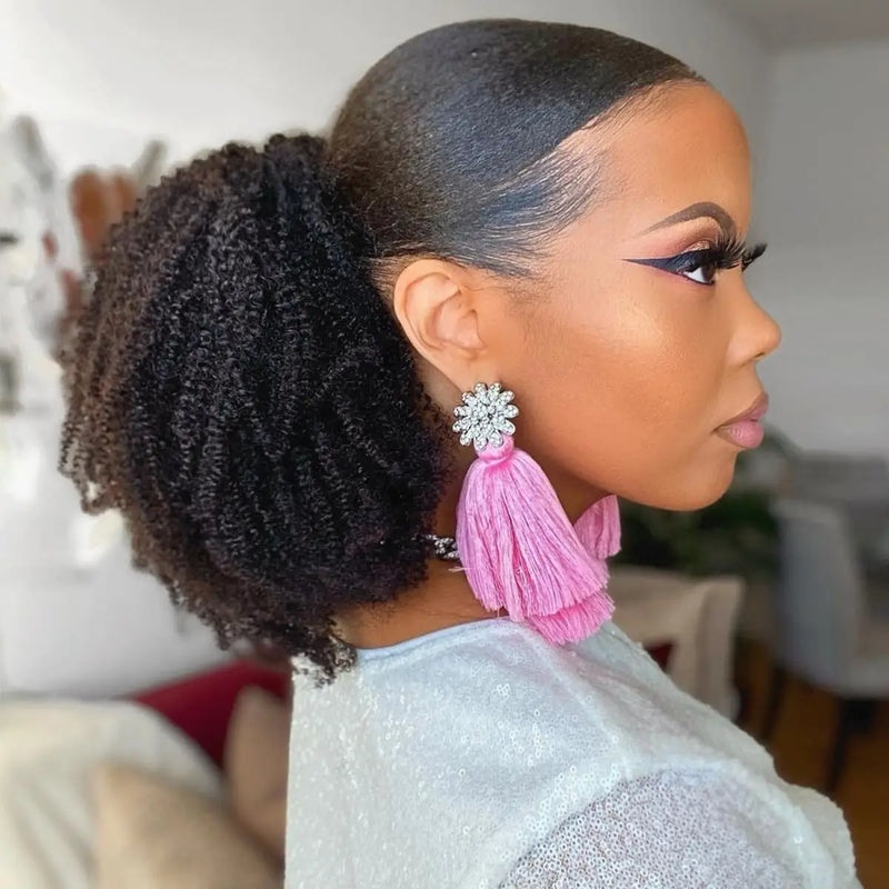Kinky Curly Ponytail Virgin Remy Human Hair Kinky Ponytail Drawstring Ponytail For Women Natural Black Afro Kinky Curly Ponytail