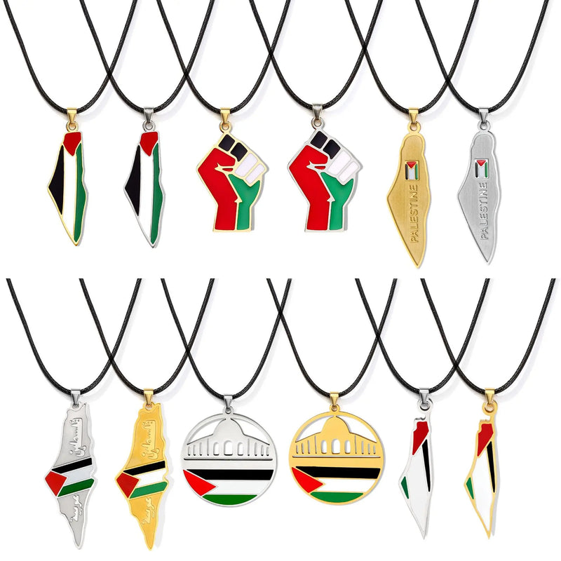 Meetvii Ethnic Free Arabic Fist Map Drop Glue Pendant Necklaces Personalized African Symbol Rope Chain Neck Jewelry Women Men