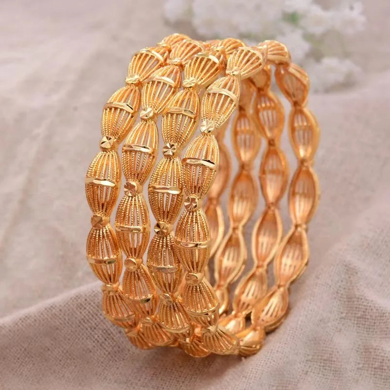 Ethiopian 4Pcs/lot Africa Gold Color Bangles for Women Dubai Bride Bracelet African Wedding Jewelry Middle East Items
