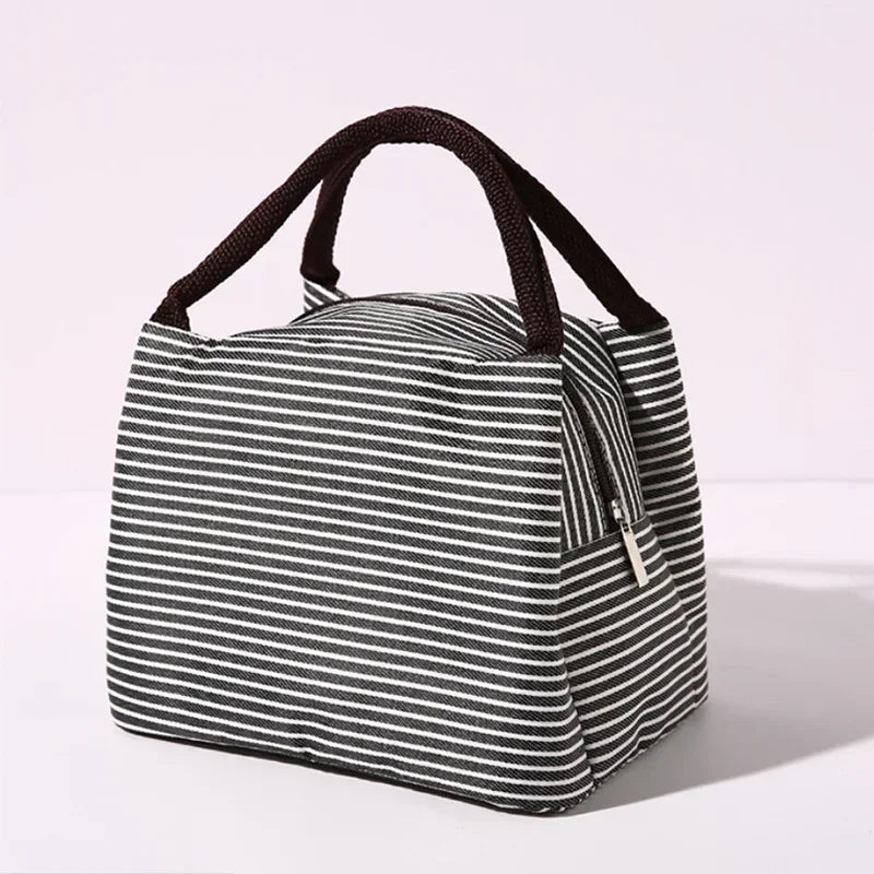 Fashion Stripe Insulated Lunch Bags Waterproof Picnic Foods Storage Container Handbag Women's Kids Thermal Lunch Box Cooler Bags