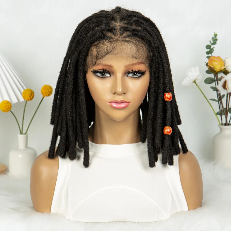 KIMA Dreadlocks Cornrow Braided Wigs Short Locs Full Lace Wig Dreadlock Box wigs with Baby Hair for Africa Women