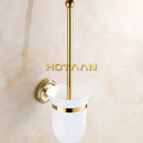 Conjunto de acessórios de banheiro de latão vendido, gancho de roupão, suporte de papel, barra de toalha, anel de toalha, conjuntos de banheiro, toalheiro dourado ht- 810900 -T