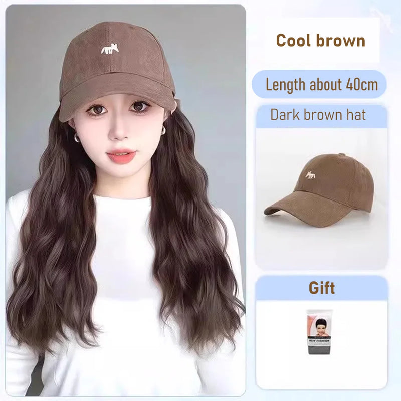 synthetic 30/40cm45cm wig baseball cap long straight hair wig duck tongue cap bobble head curly hair ponytail bob Christmas gift