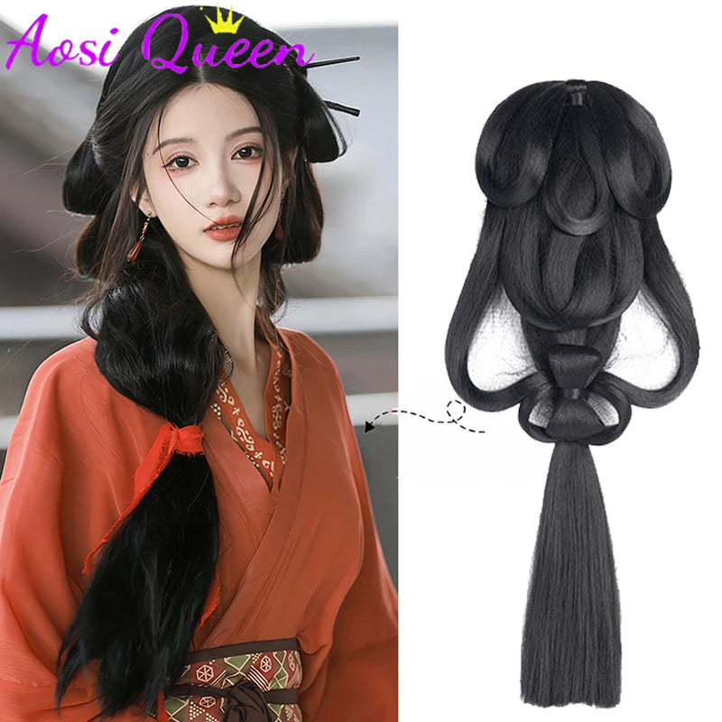 AOSI Synthetic Wei And Jin Style Warring States Robe Hanfu Wig Package Integrated Bun Back Pressed Back Hair Ancient Style